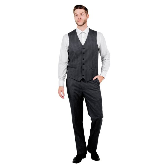 Classic Fit Pinstriped Men's 3-Piece Suit by Demantie, Black - Picture 6 of 7